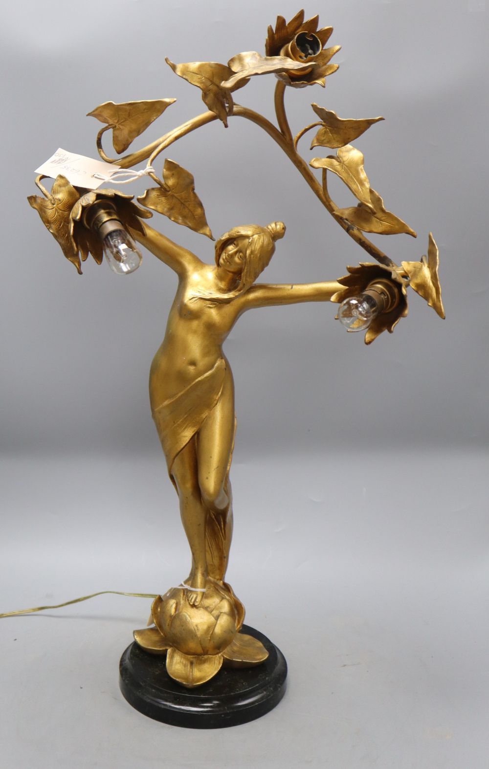 A French gilt metal figural lamp, height 66cm